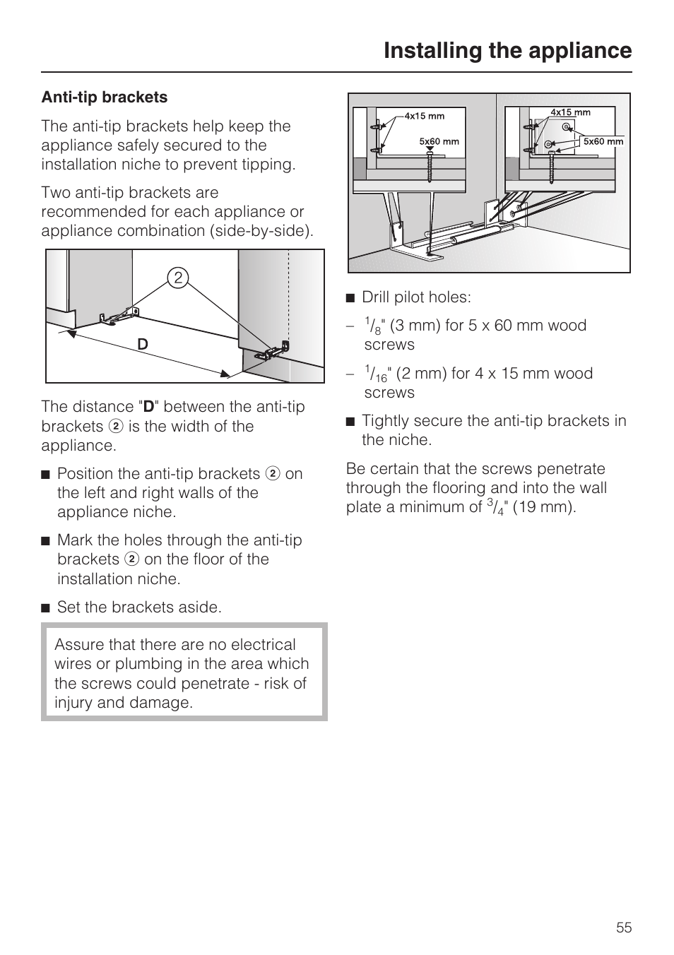 Installing the appliance | Miele F1811SF User Manual | Page 55 / 72