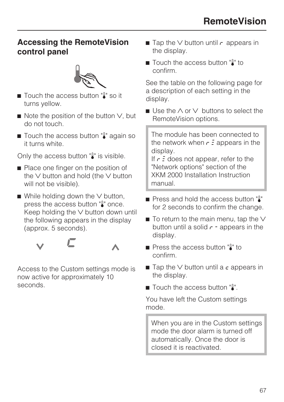 Remotevision, Accessing the remotevision control panel | Miele F1811SF User Manual | Page 67 / 72