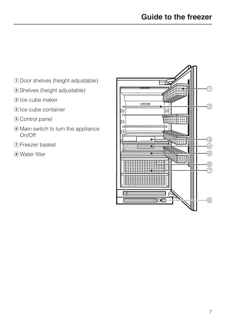 Guide to the freezer 7, Guide to the freezer | Miele F1811SF User Manual | Page 7 / 72