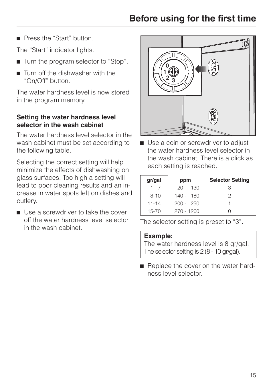 Before using for the first time | Miele G848 User Manual | Page 15 / 60