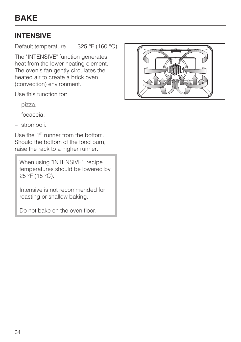 Bake, Intensive | Miele H 4684 B User Manual | Page 34 / 76