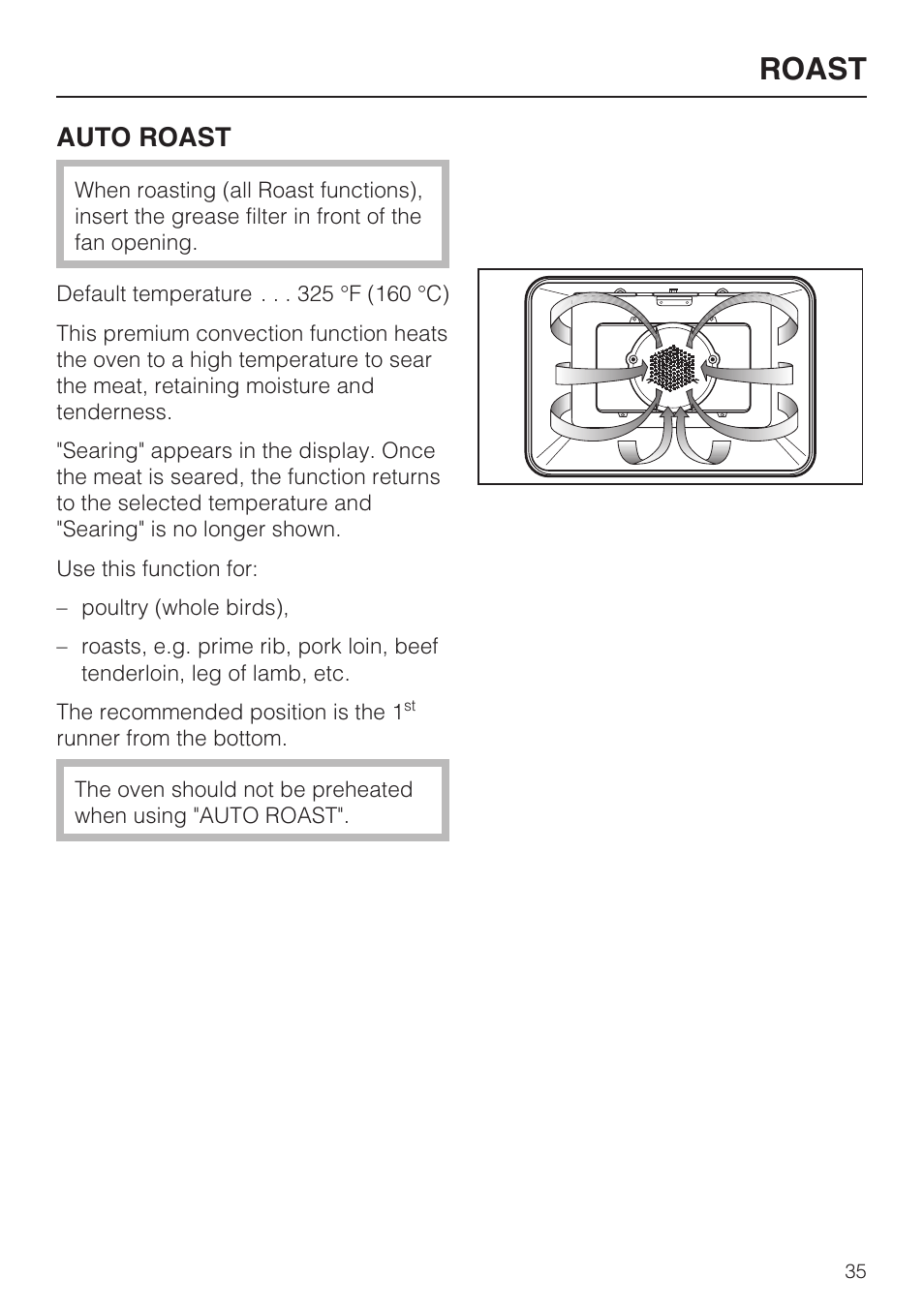 Roast 35, Roast, Auto roast | Miele H 4684 B User Manual | Page 35 / 76