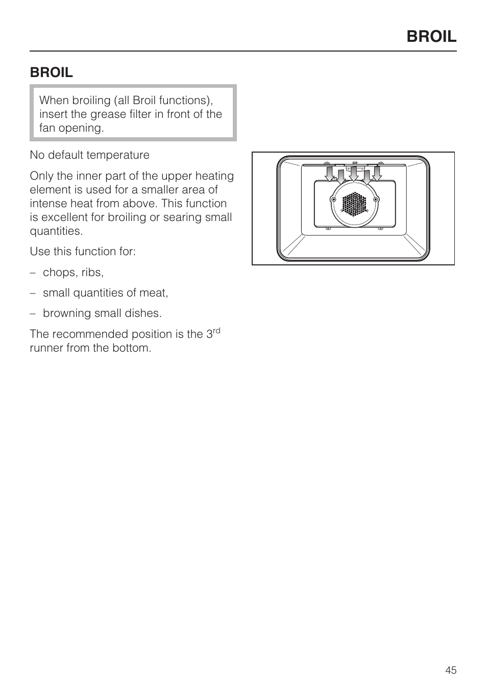 Broil 45, Broil | Miele H 4684 B User Manual | Page 45 / 76