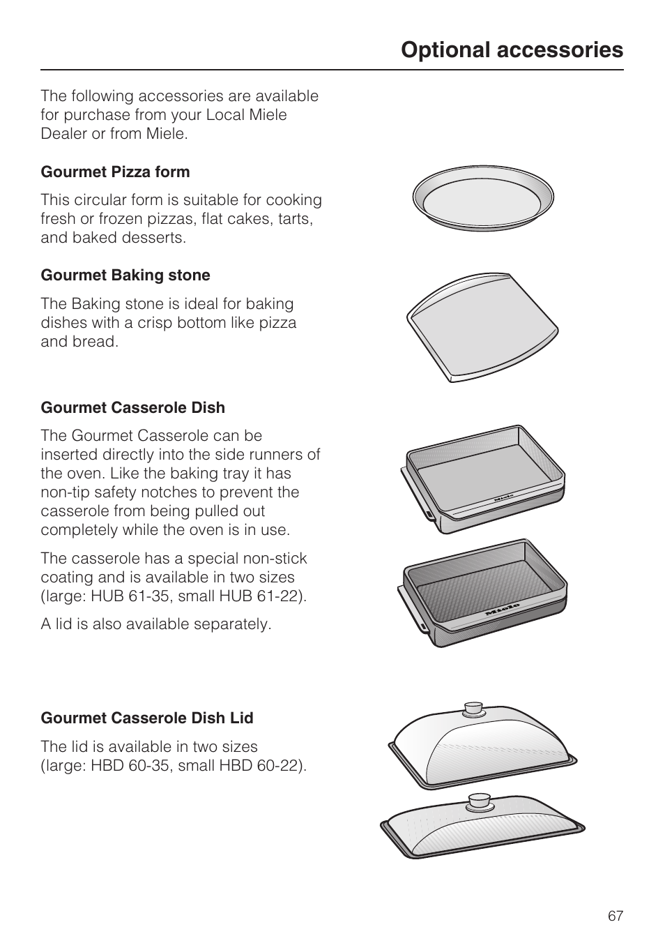 Optional accessories 67, Optional accessories | Miele H 4684 B User Manual | Page 67 / 76