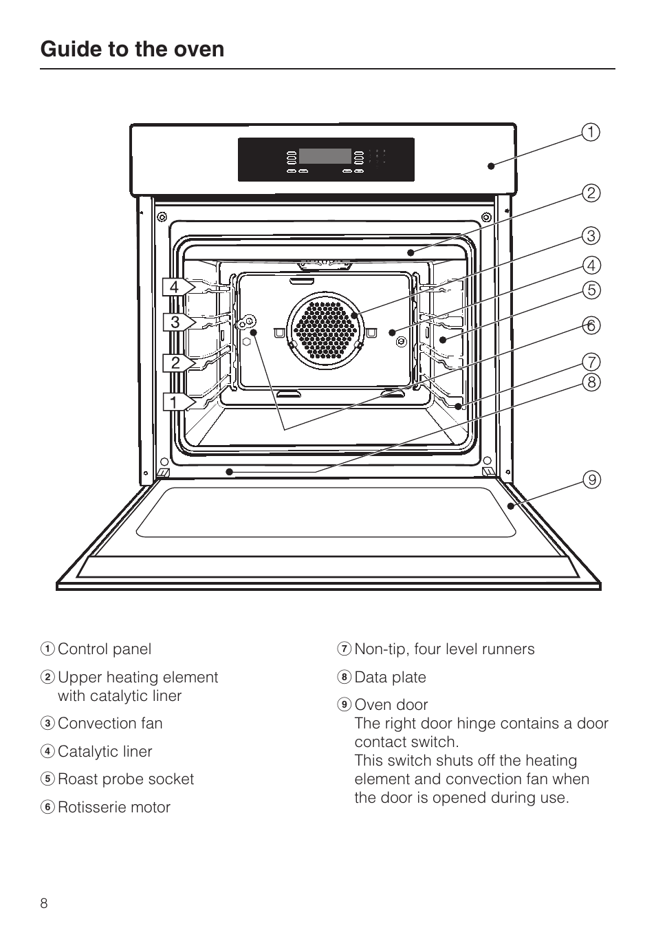 Guide to the oven 8, Guide to the oven | Miele H 4684 B User Manual | Page 8 / 76