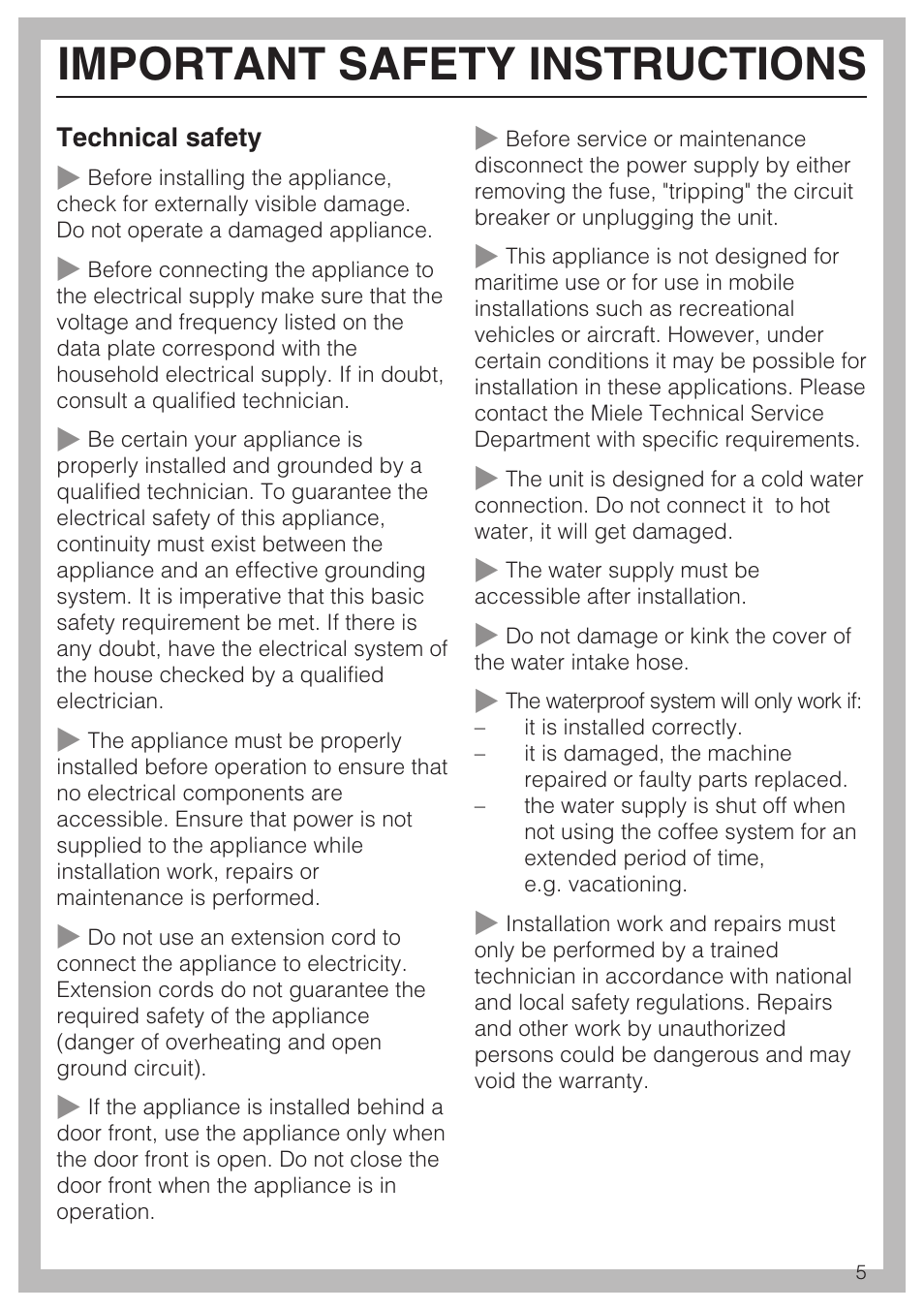 Important safety instructions | Miele CVA 4066 User Manual | Page 5 / 76