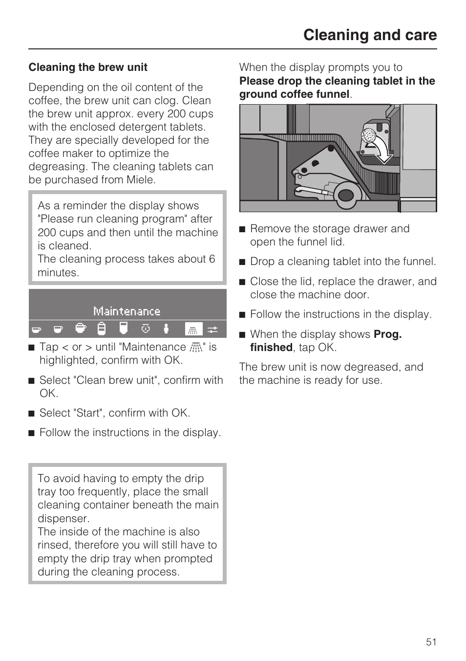 Cleaning and care | Miele CVA 4066 User Manual | Page 51 / 76