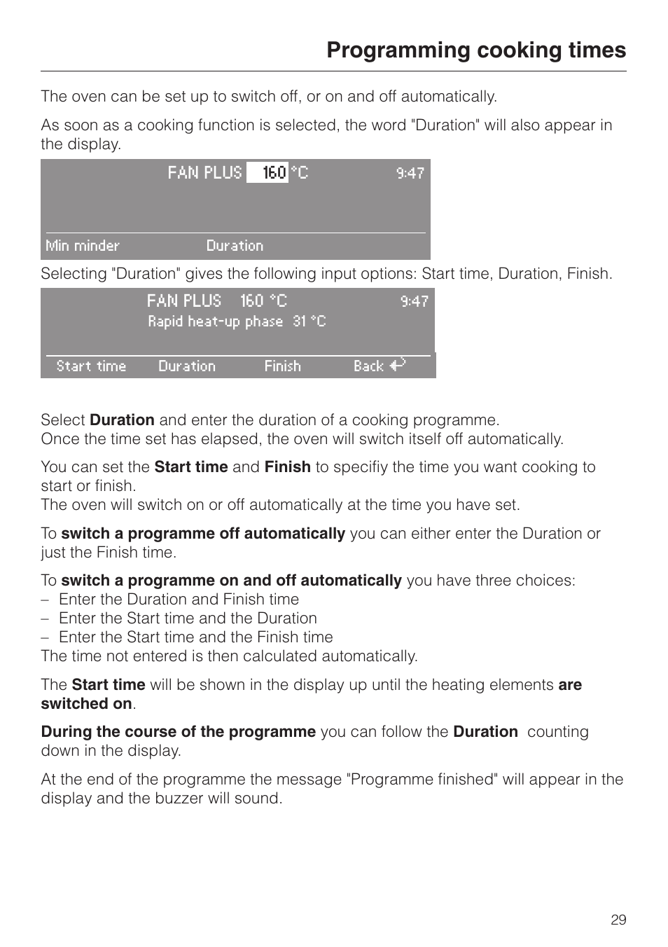 Programming cooking times 29, Programming cooking times | Miele H 4050 BM User Manual | Page 29 / 80