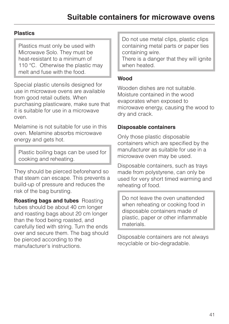 Suitable containers for microwave ovens | Miele H 4050 BM User Manual | Page 41 / 80