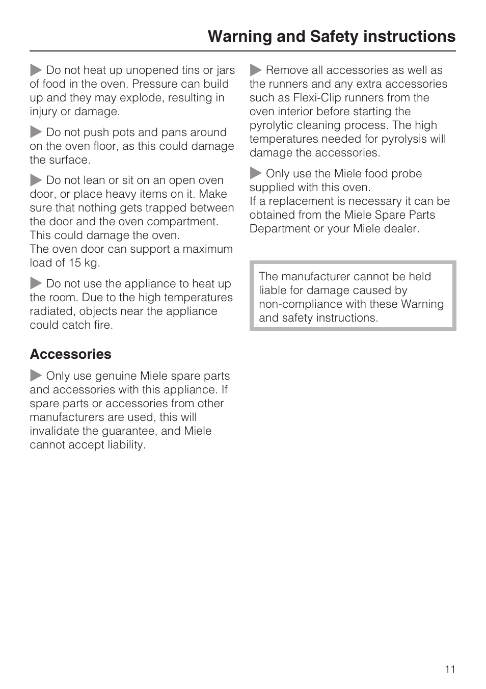 Warning and safety instructions | Miele H 5688 BP EN User Manual | Page 11 / 84