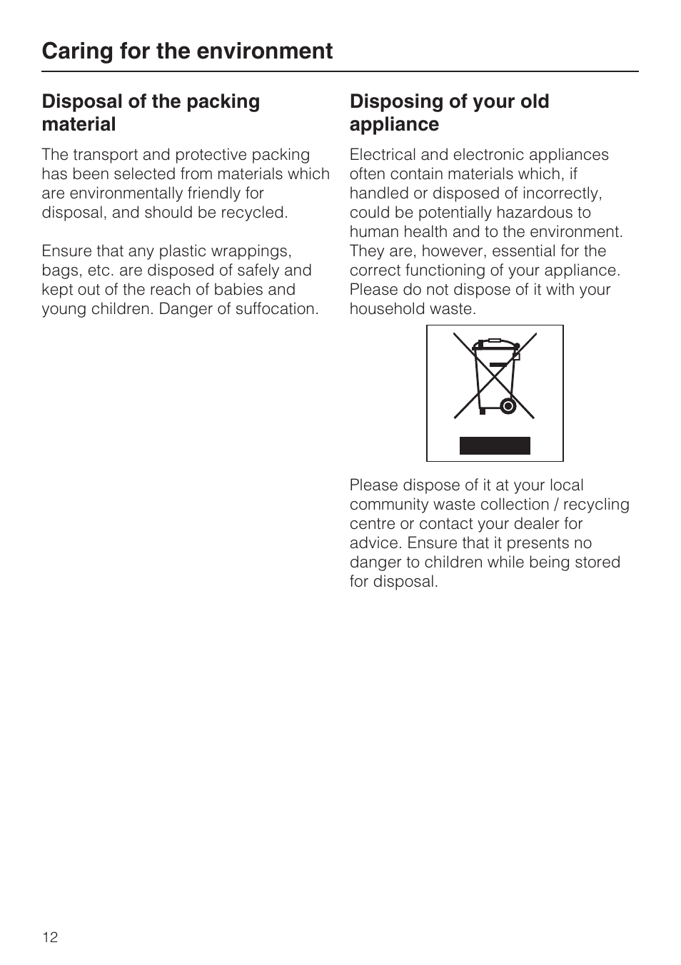 Caring for the environment 12, Caring for the environment | Miele H 5688 BP EN User Manual | Page 12 / 84