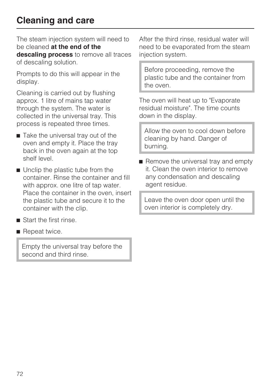 Cleaning and care | Miele H 5688 BP EN User Manual | Page 72 / 84