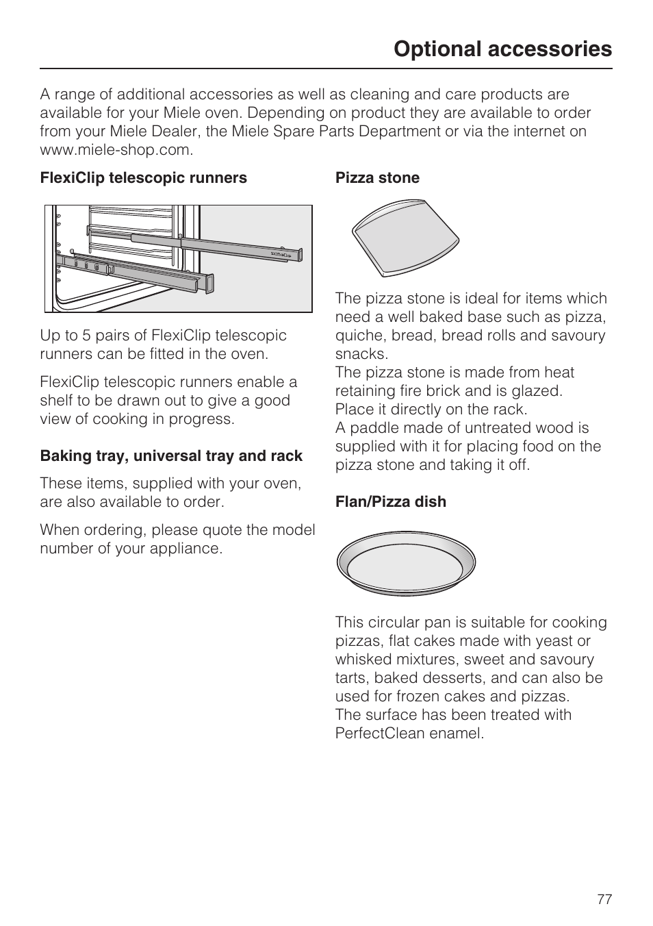 Optional accessories 77, Optional accessories | Miele H 5688 BP EN User Manual | Page 77 / 84