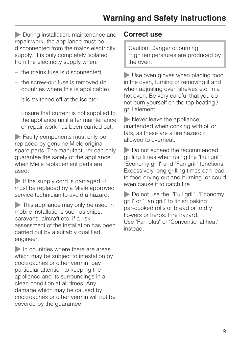 Warning and safety instructions | Miele H 5688 BP EN User Manual | Page 9 / 84