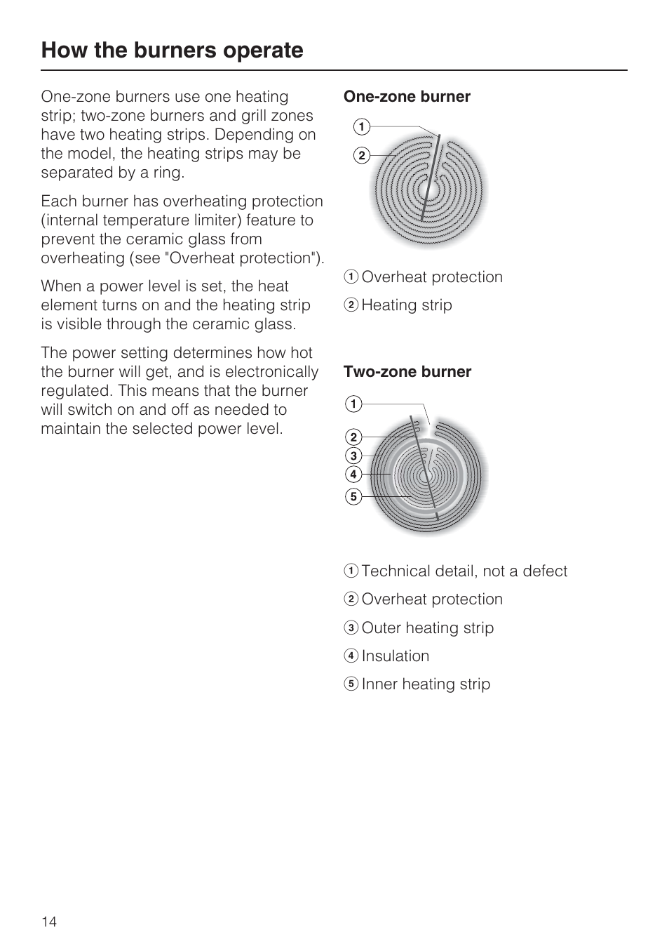 How the burners operate 14, How the burners operate | Miele KM 5860 User Manual | Page 14 / 56