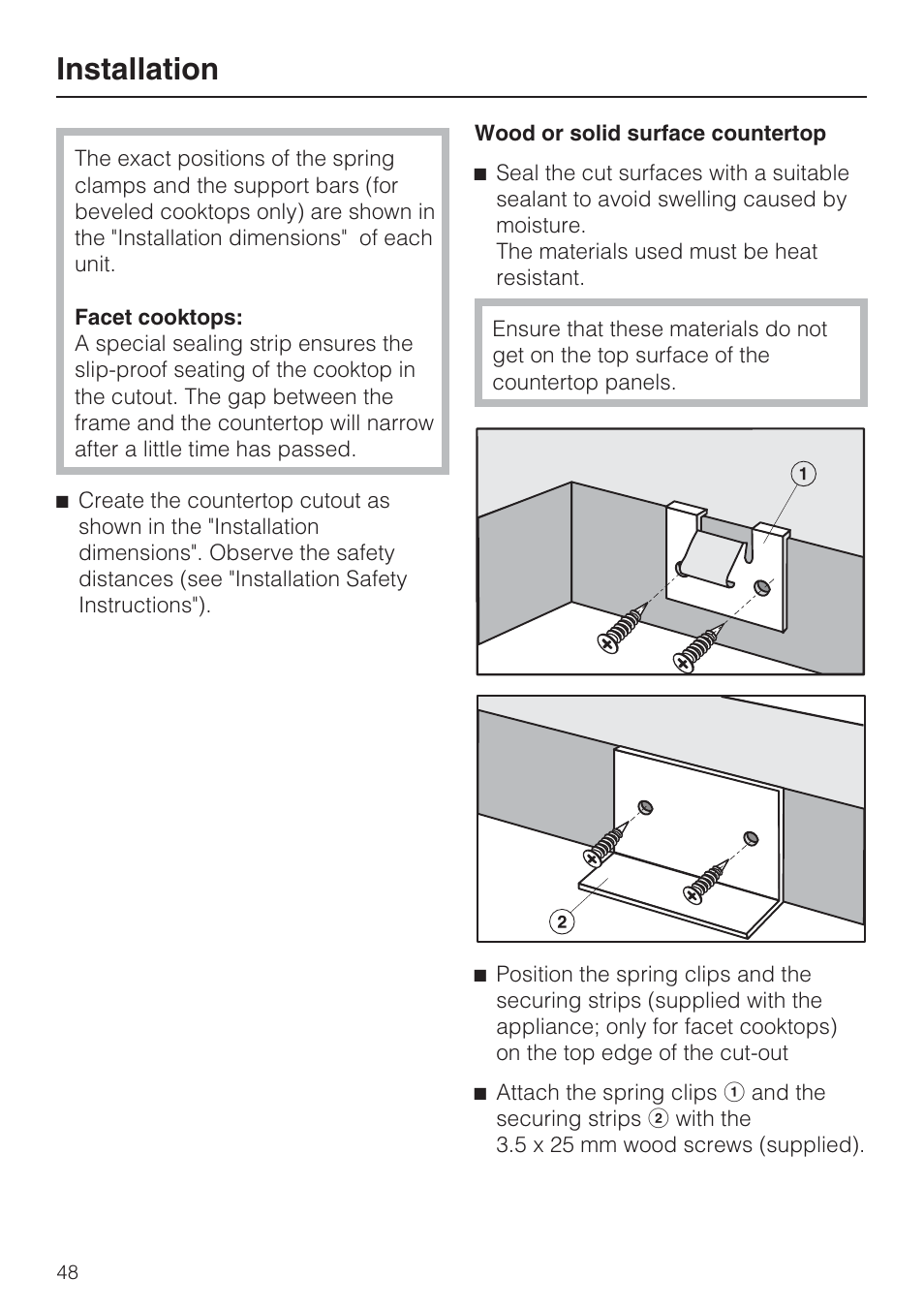 Installation 48, Installation | Miele KM 5860 User Manual | Page 48 / 56