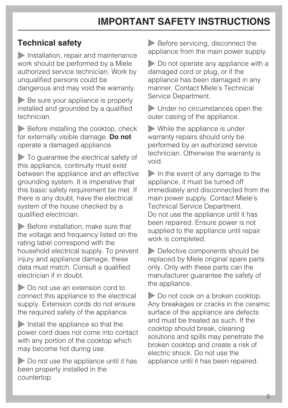 Important safety instructions | Miele KM 5860 User Manual | Page 5 / 56