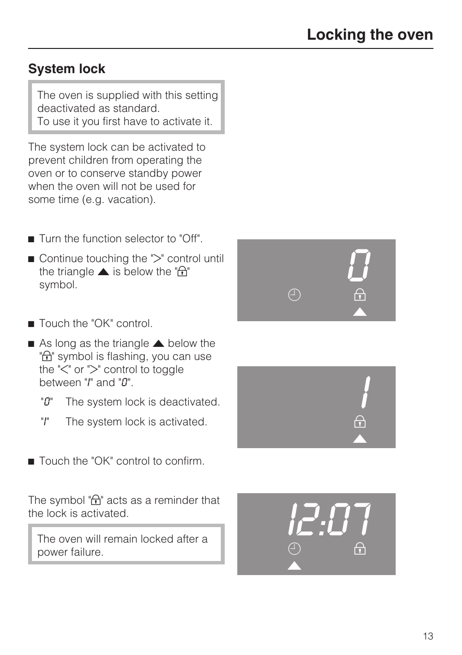 Locking the oven 13, I2:07 | Miele H4842BP User Manual | Page 13 / 68