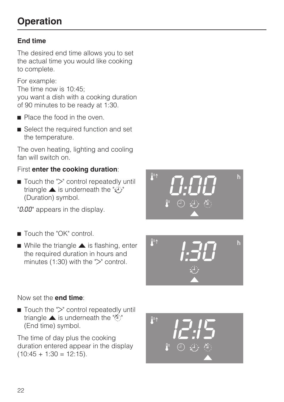 End time 22, I:30, I2:i5 | Miele H4842BP User Manual | Page 22 / 68