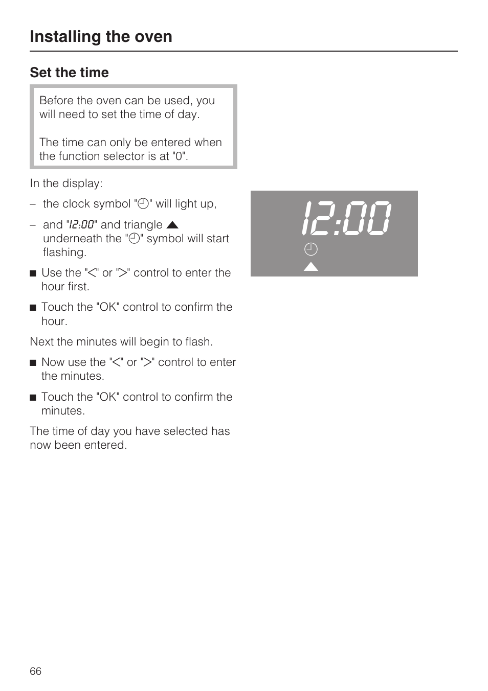 I2:00, Installing the oven | Miele H4842BP User Manual | Page 66 / 68