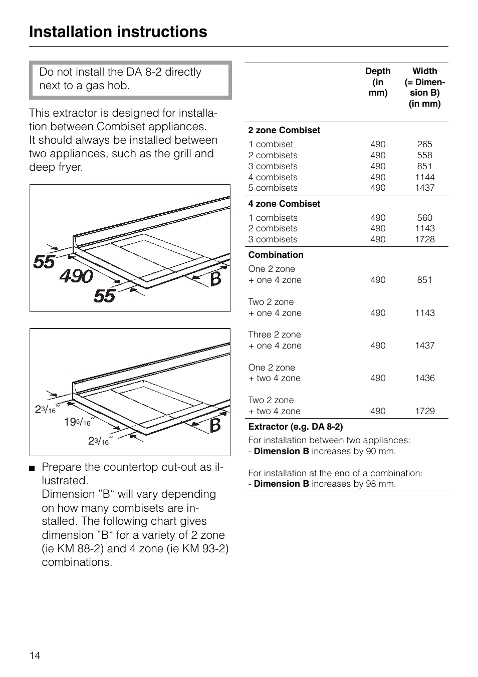 Installation instructions | Miele DA 8-2 User Manual | Page 14 / 20