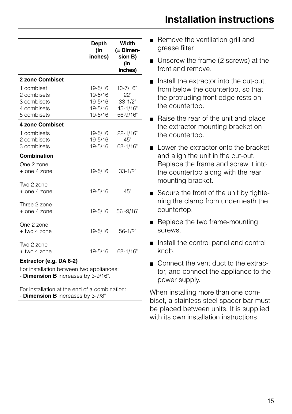 Installation instructions | Miele DA 8-2 User Manual | Page 15 / 20