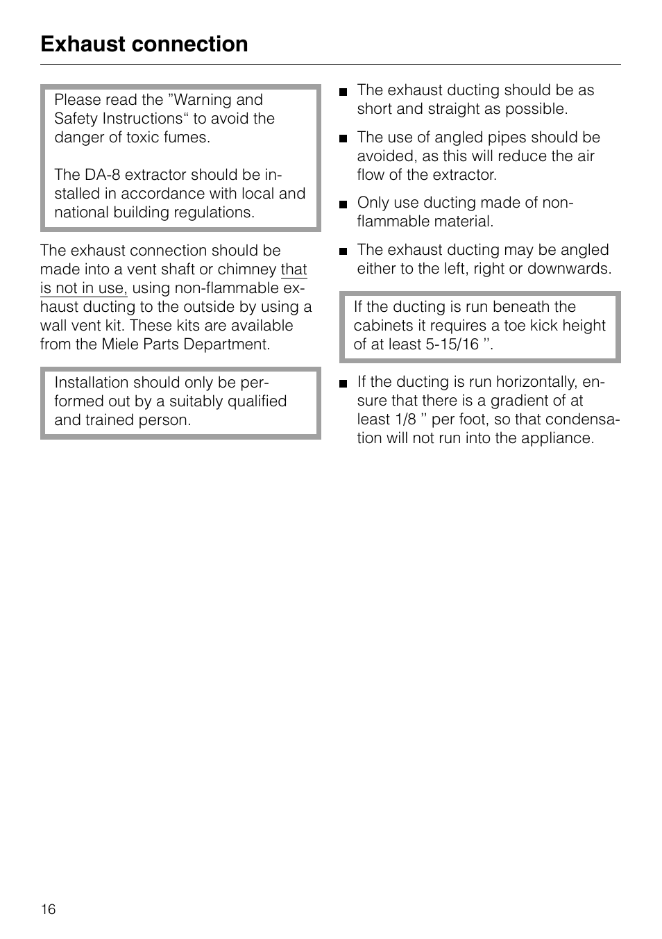 Exhaust connection | Miele DA 8-2 User Manual | Page 16 / 20