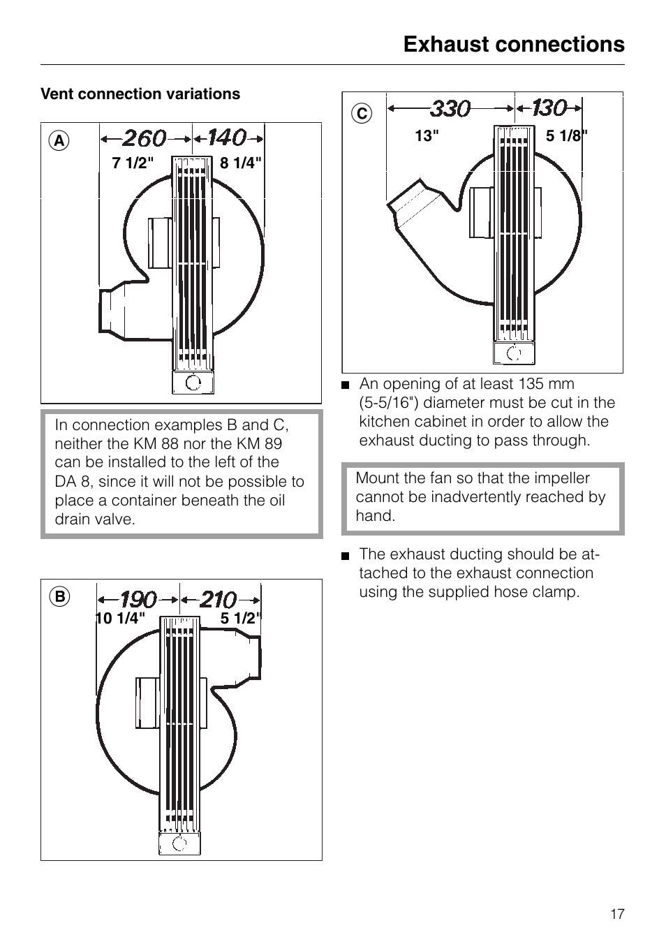 Exhaust connections | Miele DA 8-2 User Manual | Page 17 / 20