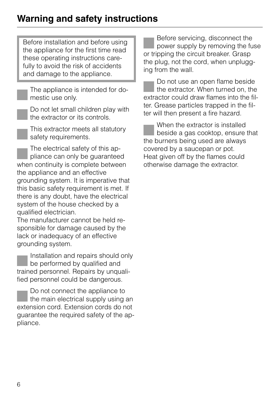 Warning and safety instructions | Miele DA 8-2 User Manual | Page 6 / 20