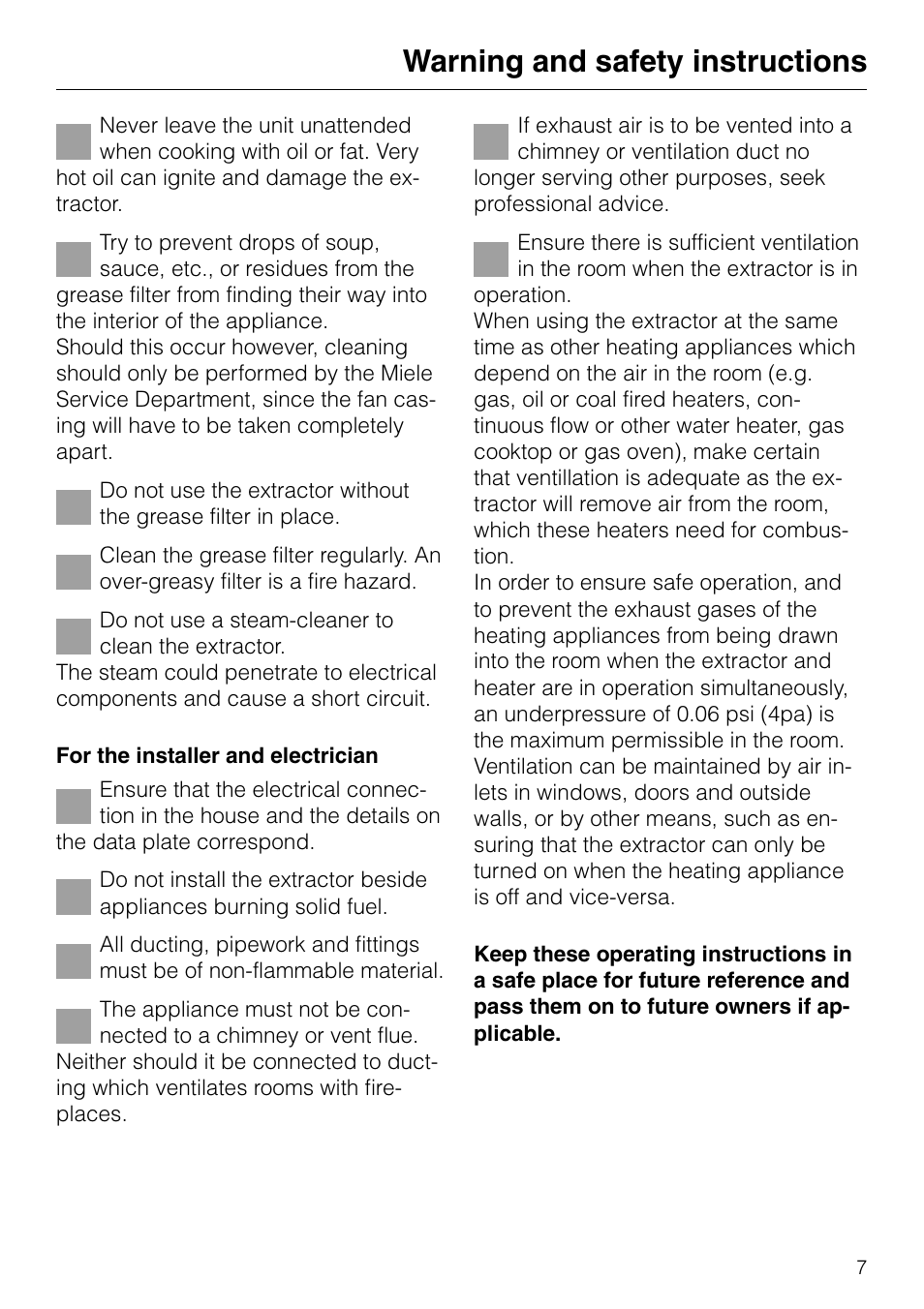 Warning and safety instructions | Miele DA 8-2 User Manual | Page 7 / 20