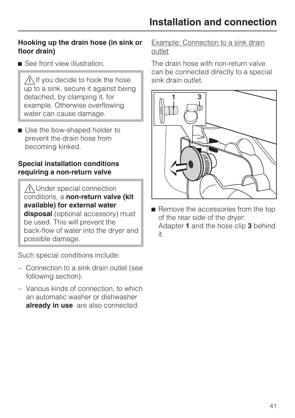 Installation and connection | Miele NOVOTRONIC T 7644 C User Manual | Page 41 / 56