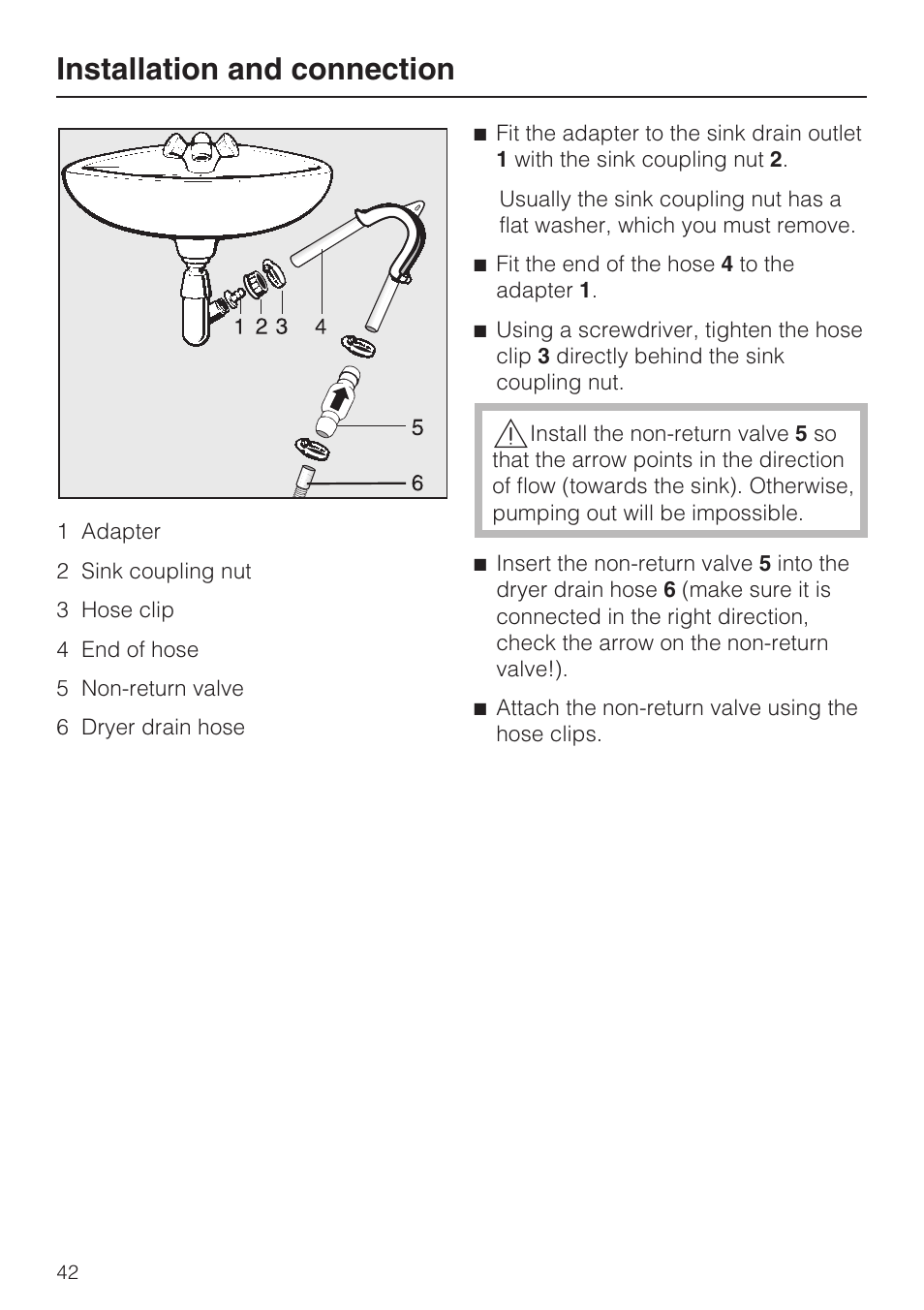 Installation and connection | Miele NOVOTRONIC T 7644 C User Manual | Page 42 / 56