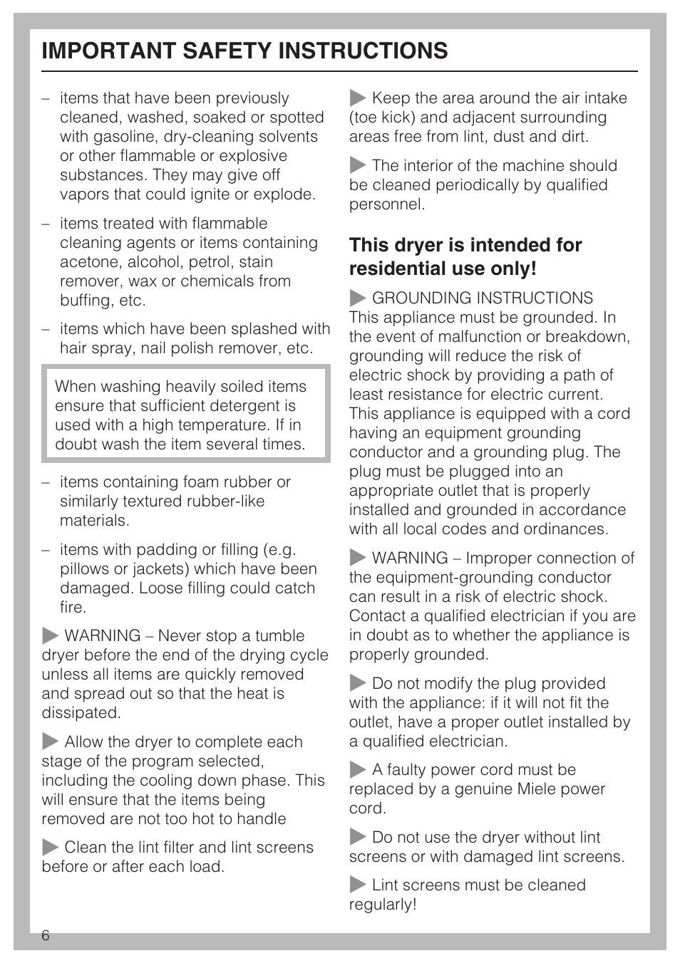 Important safety instructions | Miele NOVOTRONIC T 7644 C User Manual | Page 6 / 56