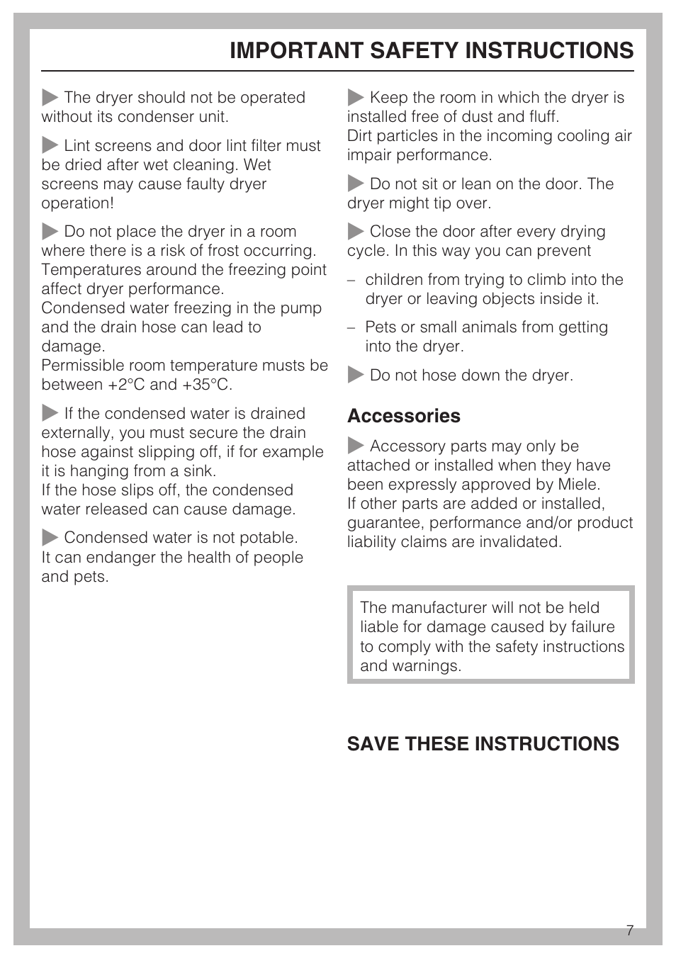 Important safety instructions | Miele NOVOTRONIC T 7644 C User Manual | Page 7 / 56