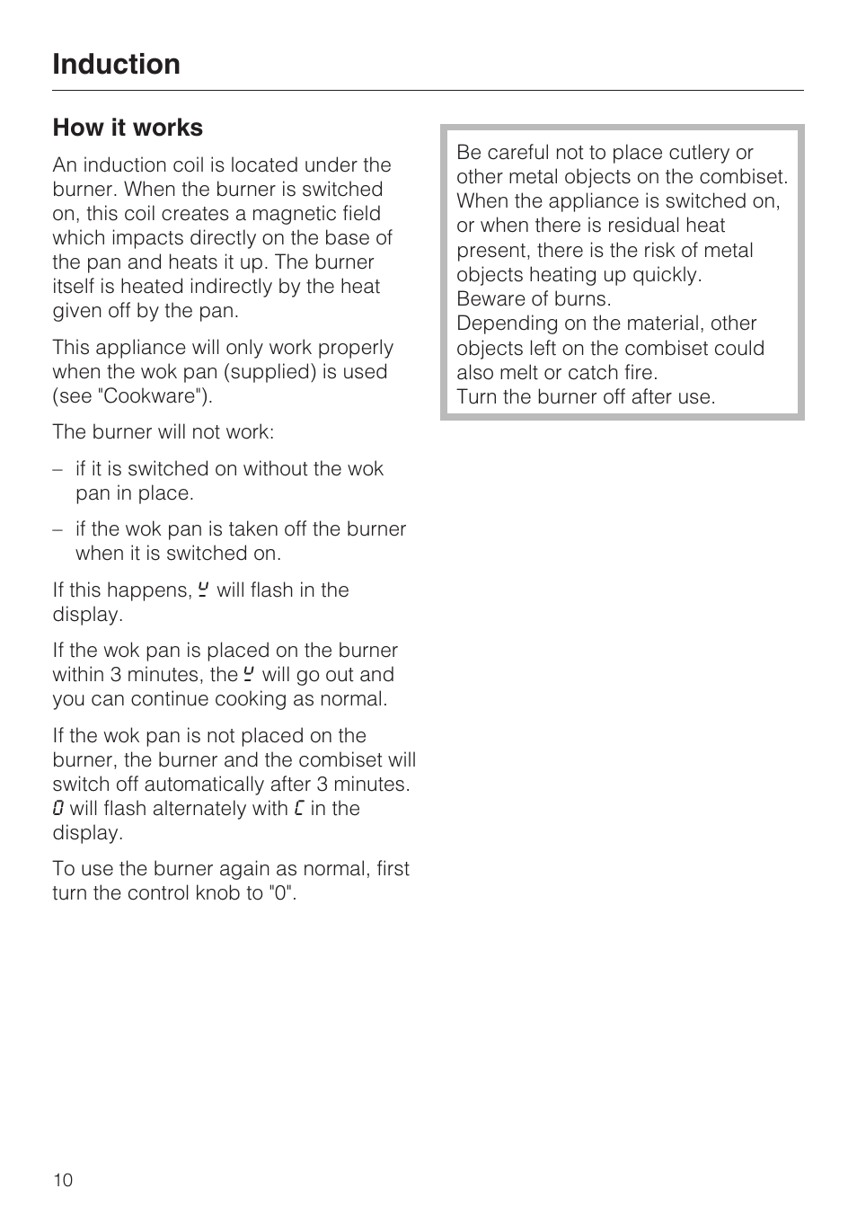 Induction 10, How it works 10, Induction | How it works | Miele INDUCTION WOK CS 1223 User Manual | Page 10 / 40