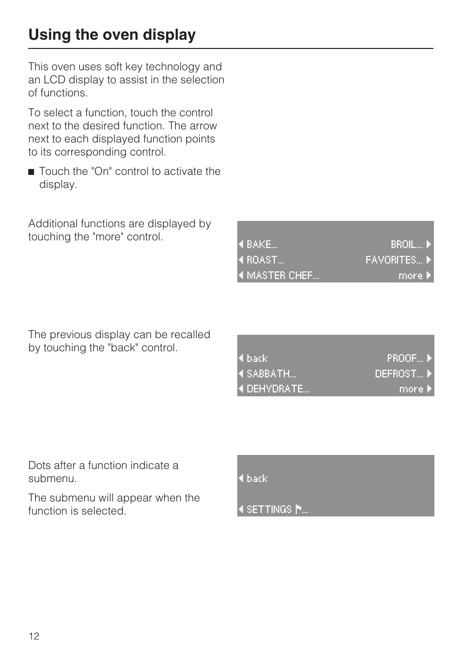 Using the oven display 12, Using the oven display | Miele H4780B User Manual | Page 12 / 76