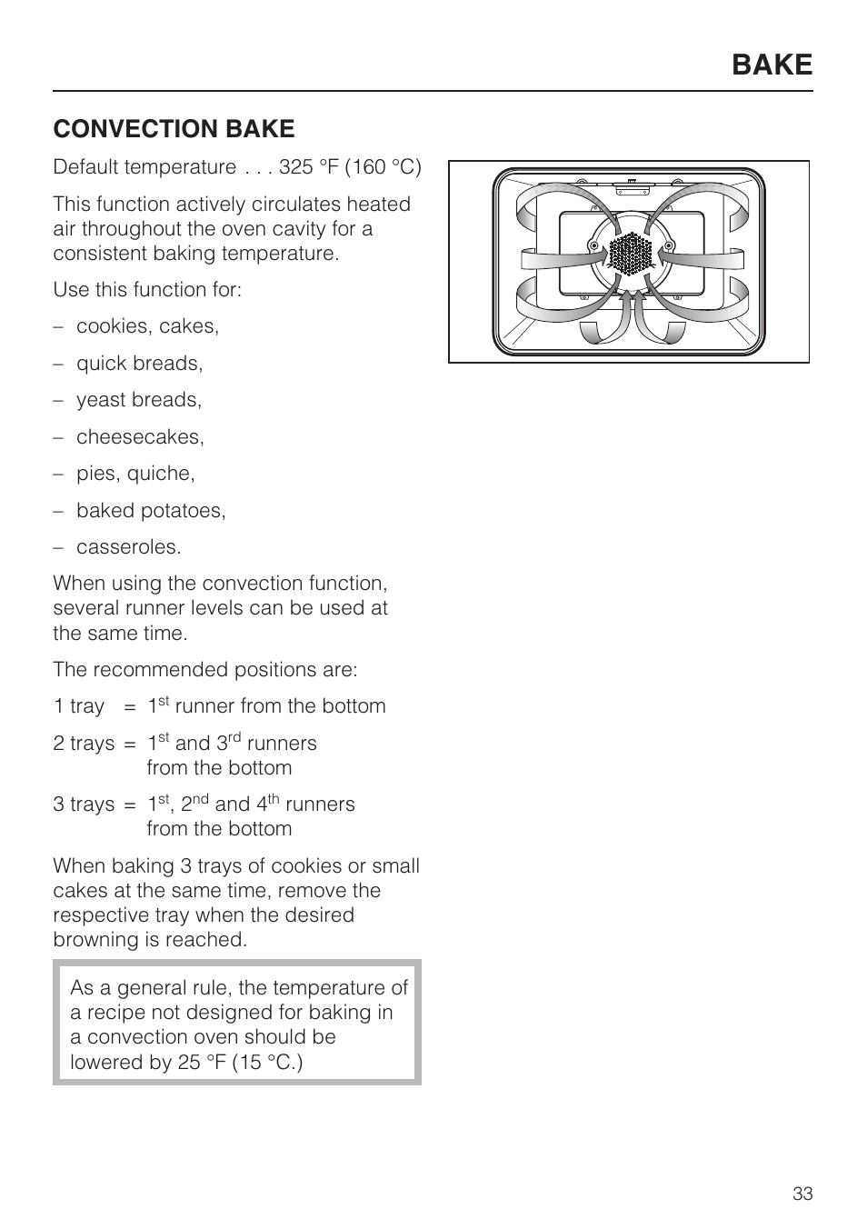 Bake, Convection bake | Miele H4780B User Manual | Page 33 / 76