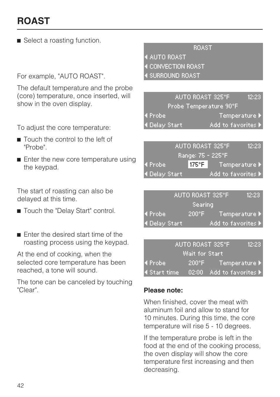 Roast | Miele H4780B User Manual | Page 42 / 76