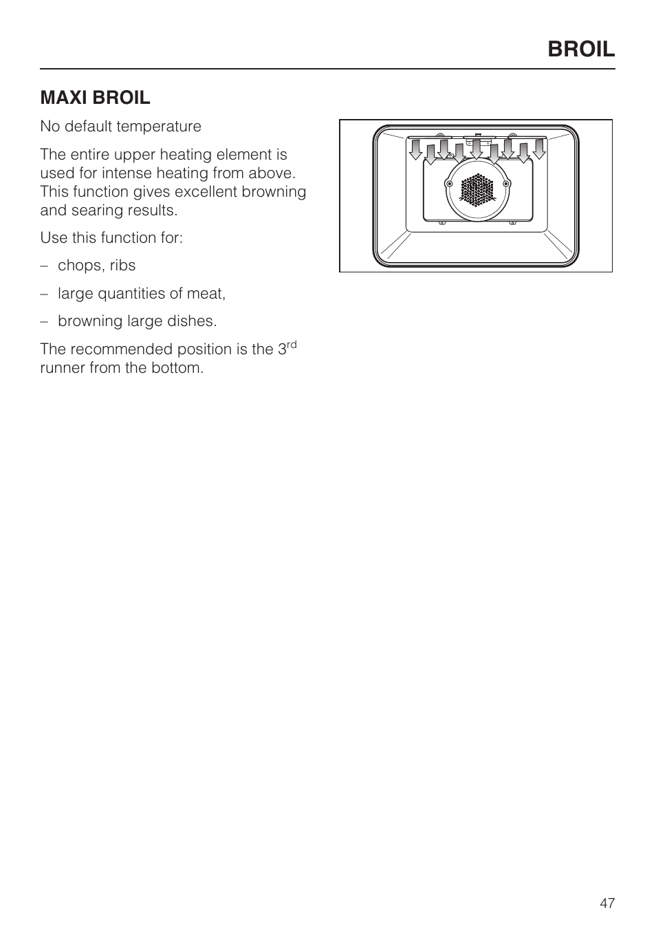 Broil, Maxi broil | Miele H4780B User Manual | Page 47 / 76