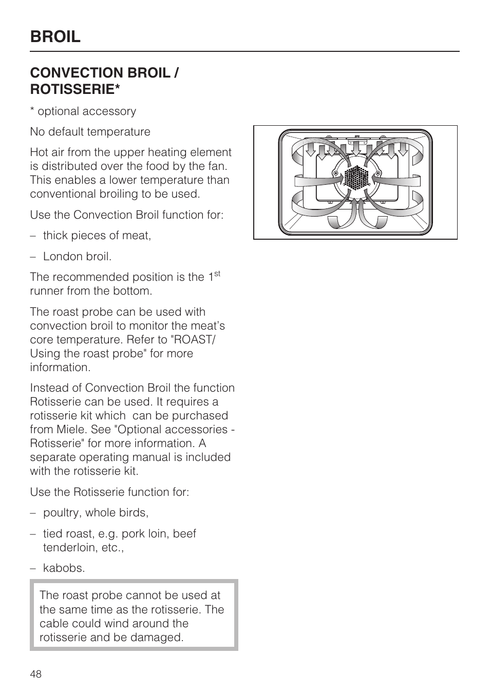 Broil, Convection broil / rotisserie | Miele H4780B User Manual | Page 48 / 76