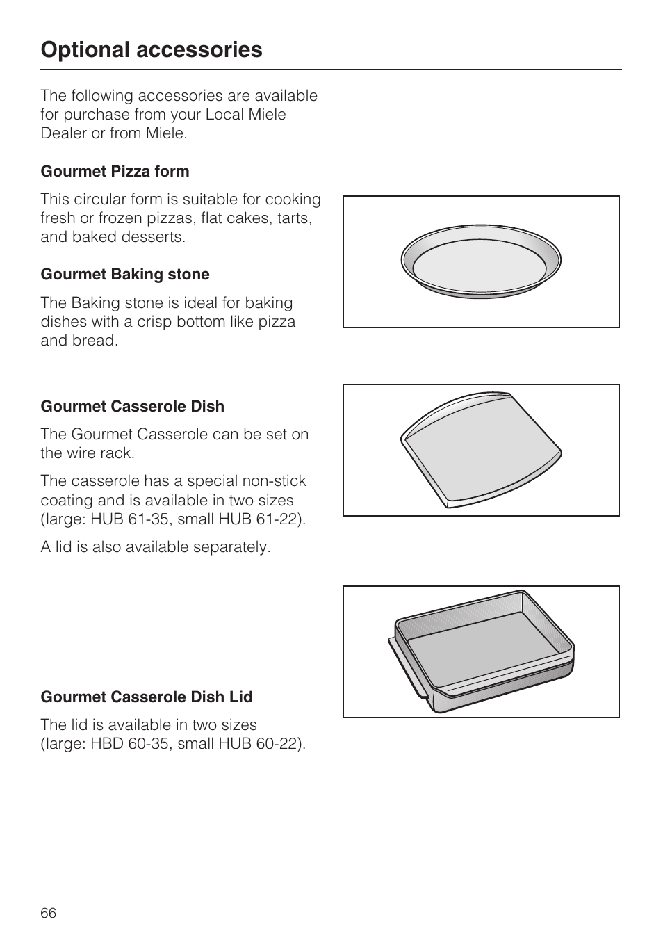 Optional accessories 66, Optional accessories | Miele H4780B User Manual | Page 66 / 76