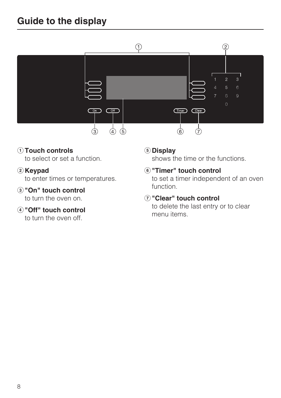 Guide to the display 8, Guide to the display | Miele H4780B User Manual | Page 8 / 76