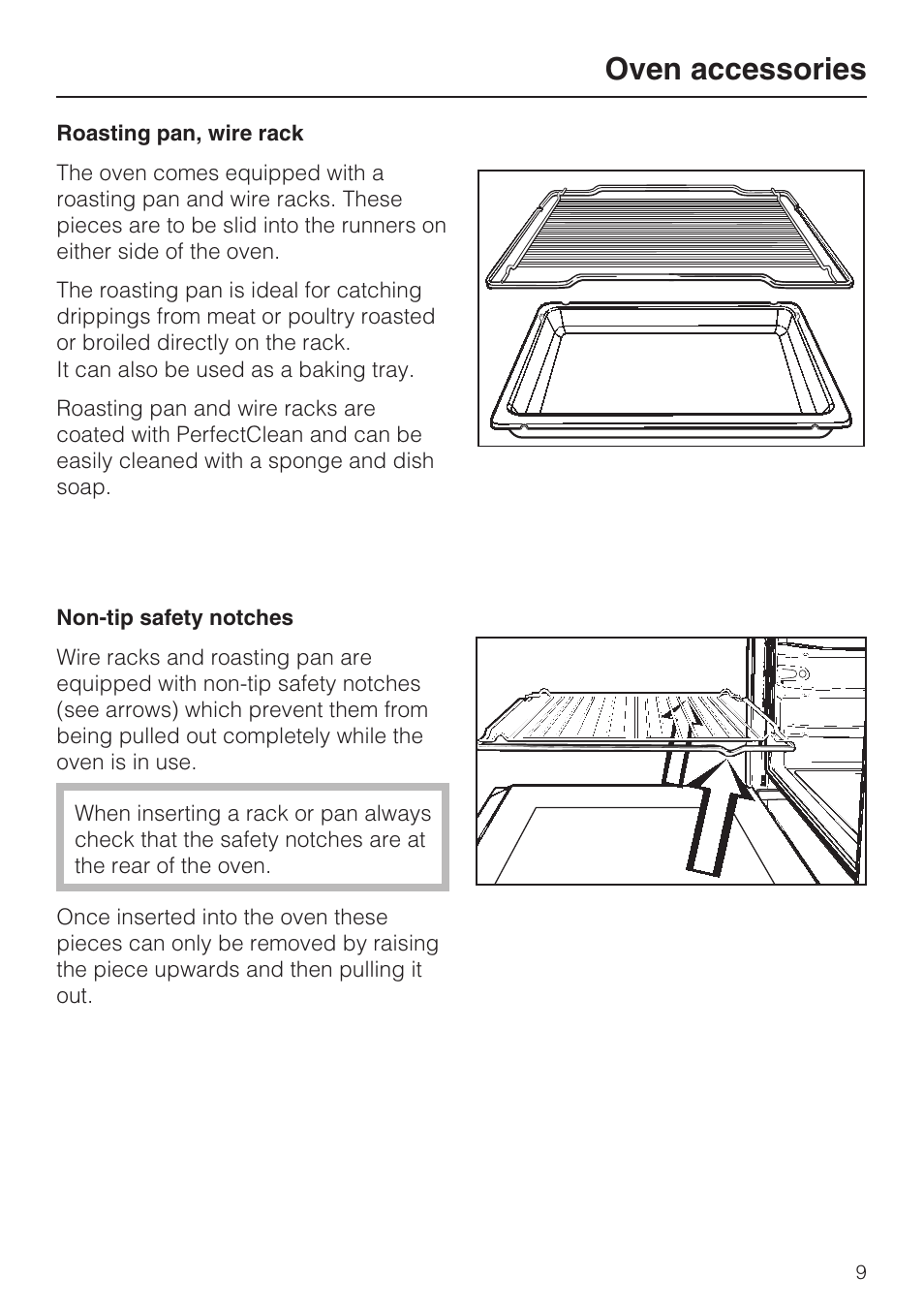 Oven accessories 9, Roasting pan, wire rack 9, Oven accessories | Miele H4780B User Manual | Page 9 / 76