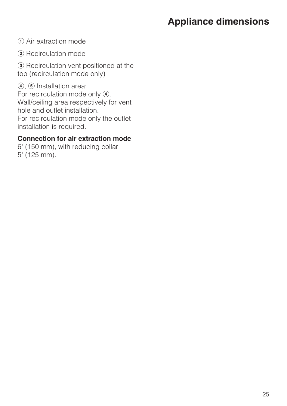 Appliance dimensions | Miele DA 6290 W User Manual | Page 25 / 36