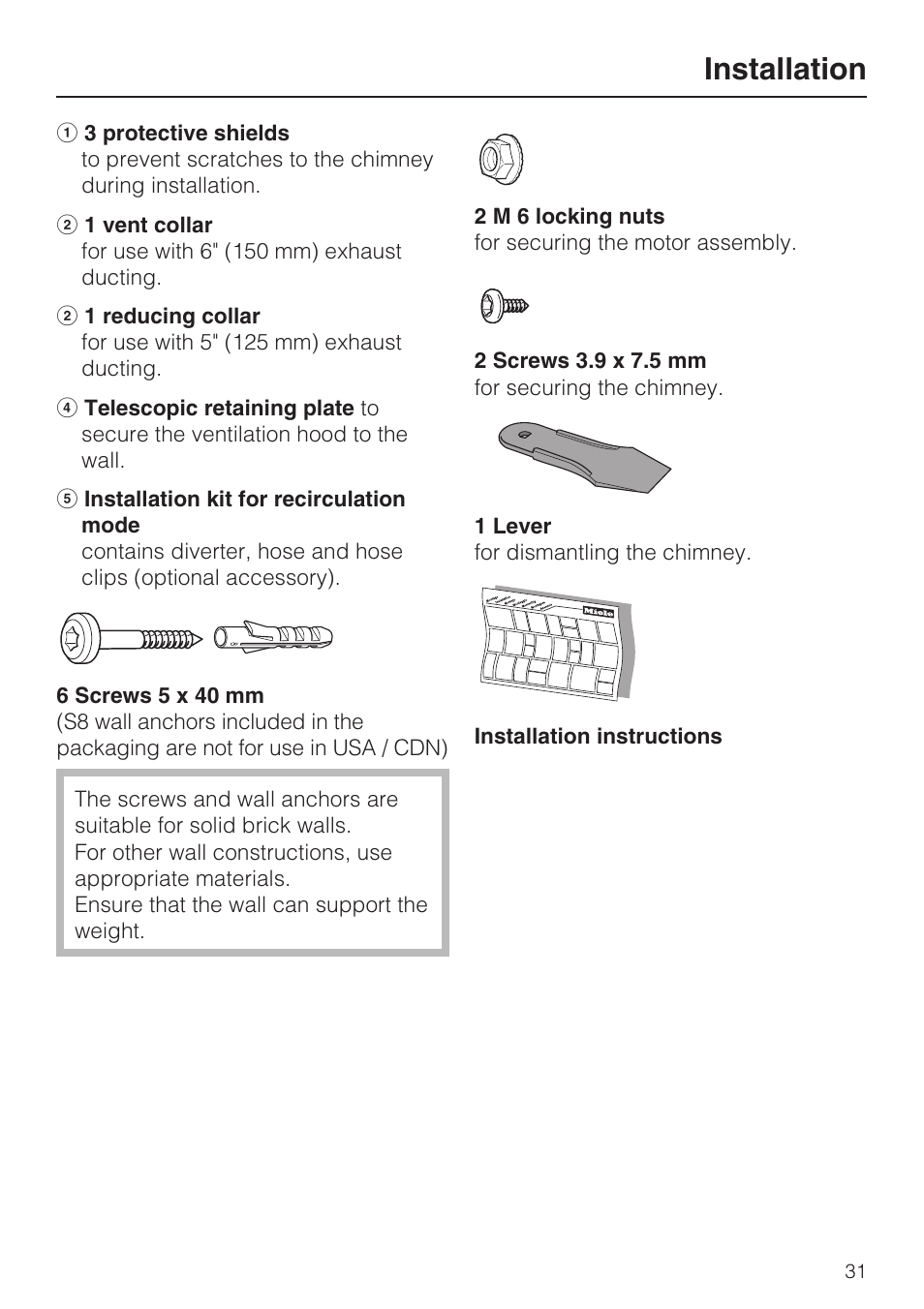 Installation | Miele DA 6290 W User Manual | Page 31 / 36