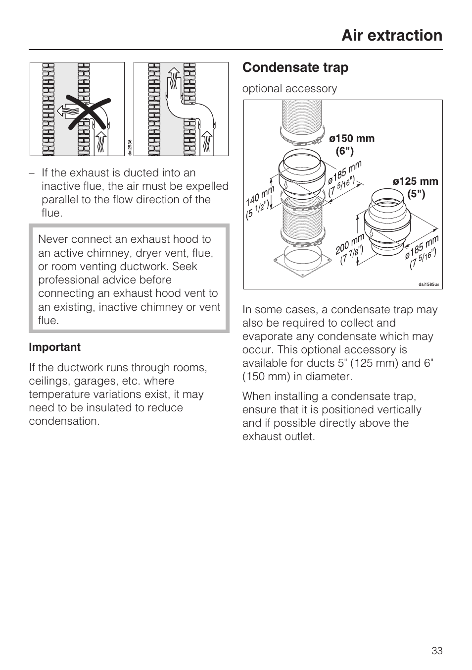 Air extraction, Condensate trap | Miele DA 6290 W User Manual | Page 33 / 36