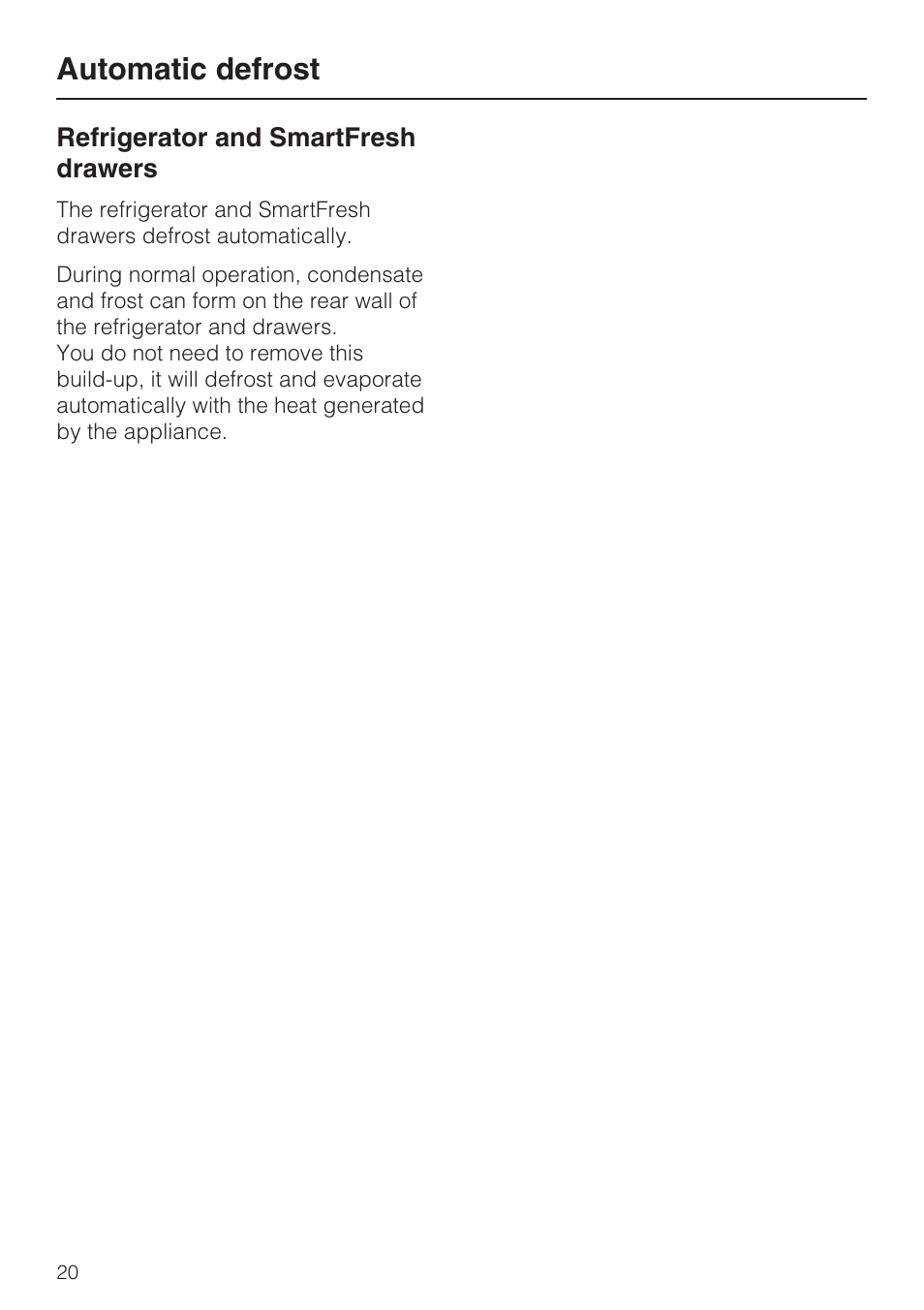 Automatic defrost 20, Automatic defrost | Miele K1911SF User Manual | Page 20 / 56