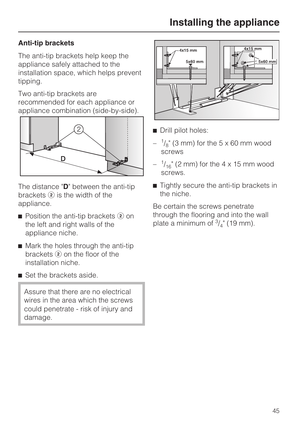 Installing the appliance | Miele K1911SF User Manual | Page 45 / 56