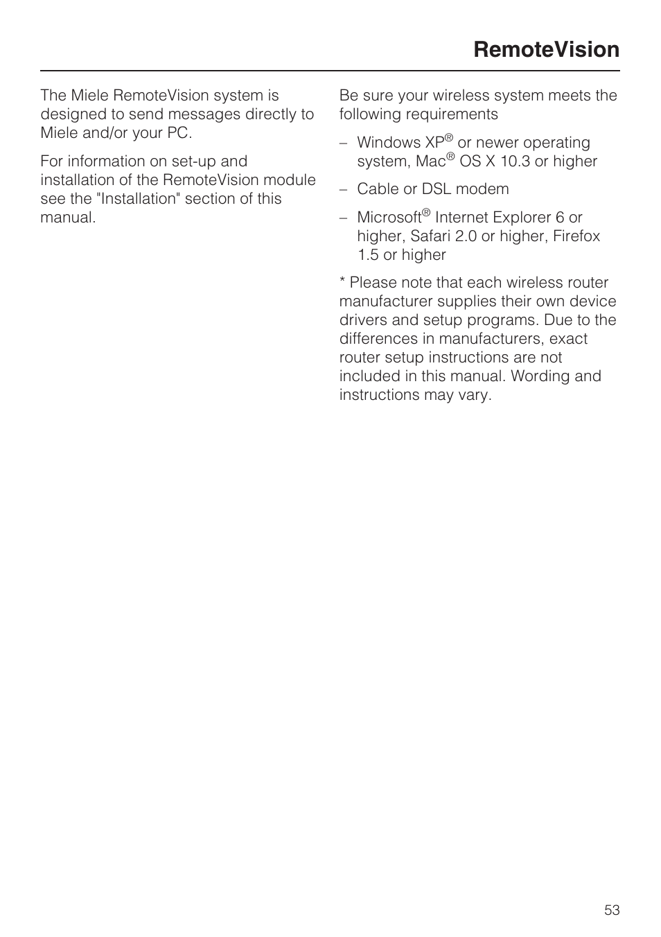 Remotevision 53, Remotevision | Miele K1911SF User Manual | Page 53 / 56