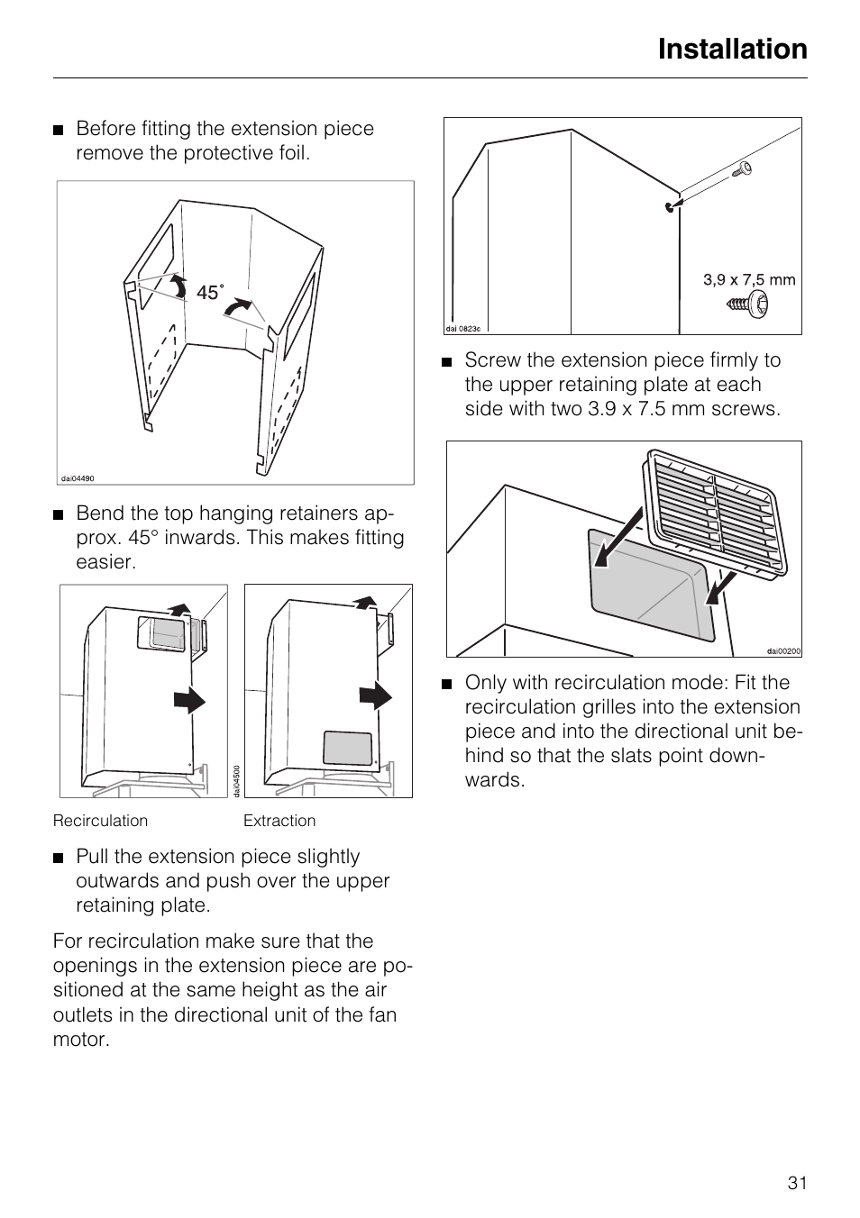 Installation | Miele DA 217-2 User Manual | Page 31 / 40